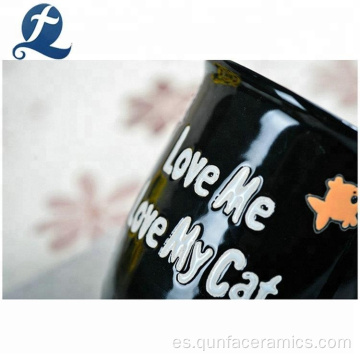 Taza de café de cerámica impresa en negro creativo con mango